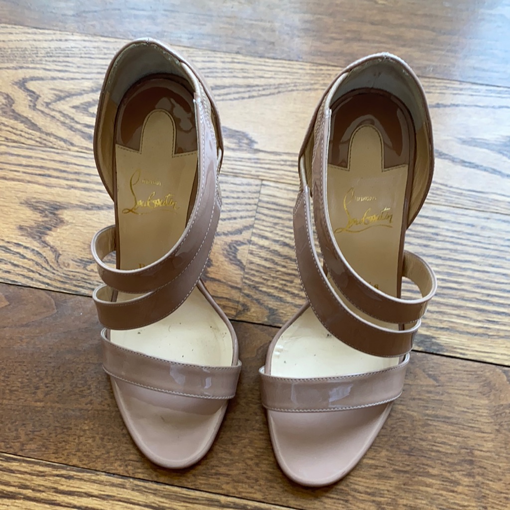 Christian Louboutin Nude Patent Leather Multi-Strap Heels